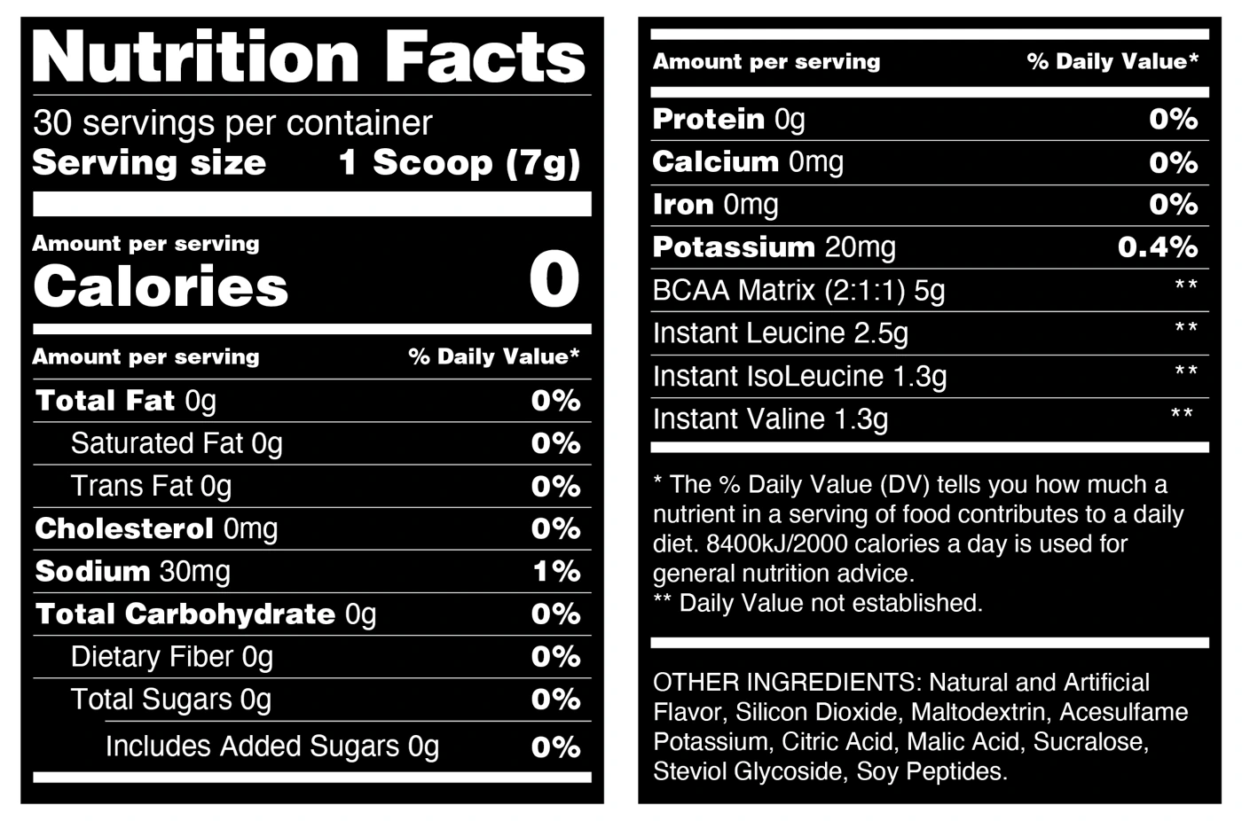 Sinner 3 Phase BCAA nutrition facts