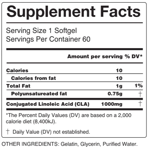 Elite Series CLA Capsules nutrition facts