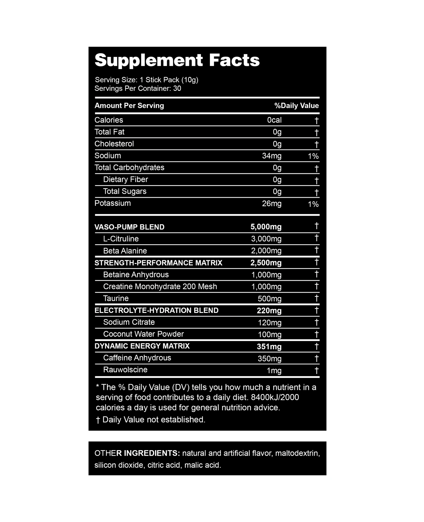 Sinner Complete Pre-Workout nutrition facts