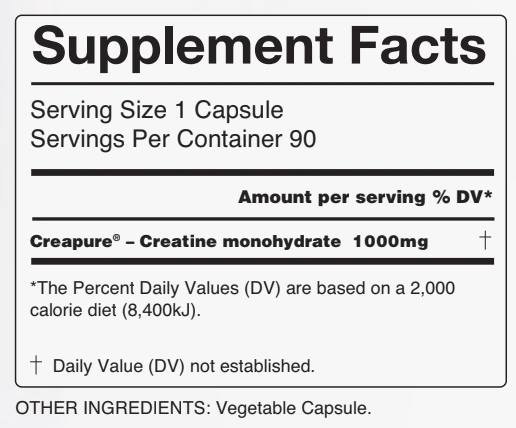 Elite Series Creatine 100% Creapure® Capsules nutrition facts