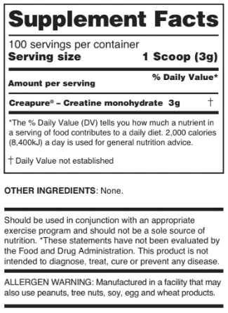Elite Series Creatine 100% Creapure® Powder nutrition facts
