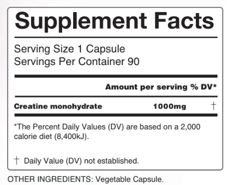 Elite Series Creatine Monohydrate Capsules nutrition facts