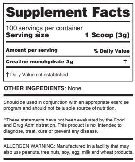 Elite Series Creatine Monohydrate nutrition facts