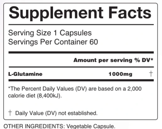 Elite Series Glutamine Capsules nutrition facts