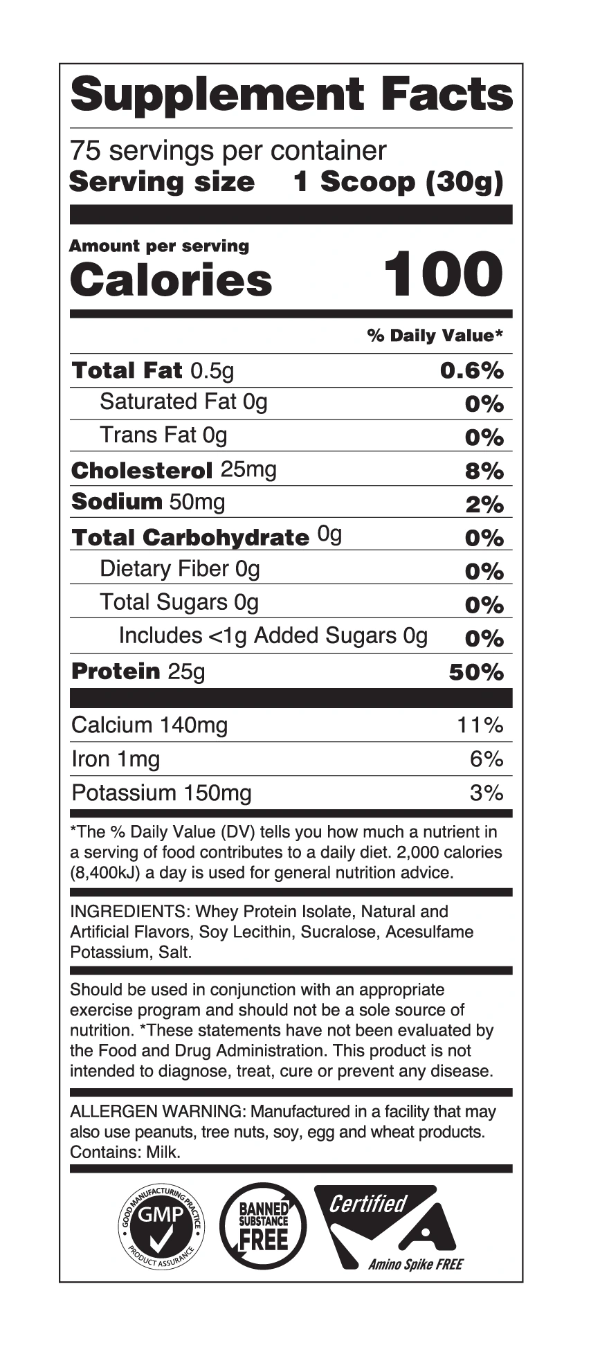 Elite Series Isolate Protein nutrition facts
