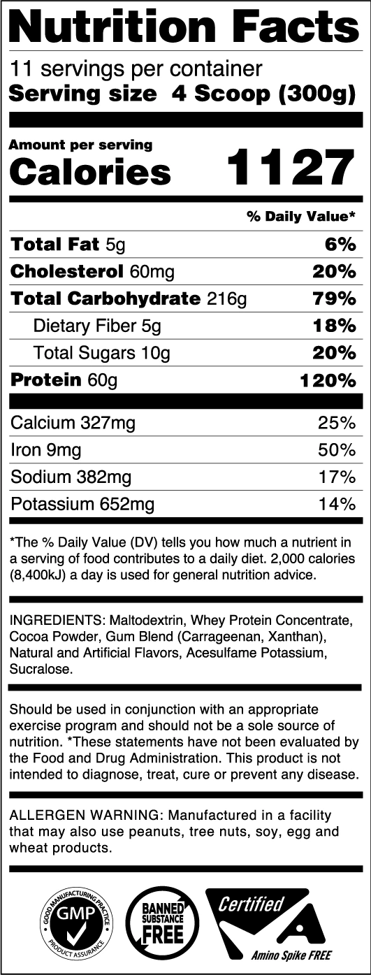 Pro Standard Mass Gainer nutrition facts