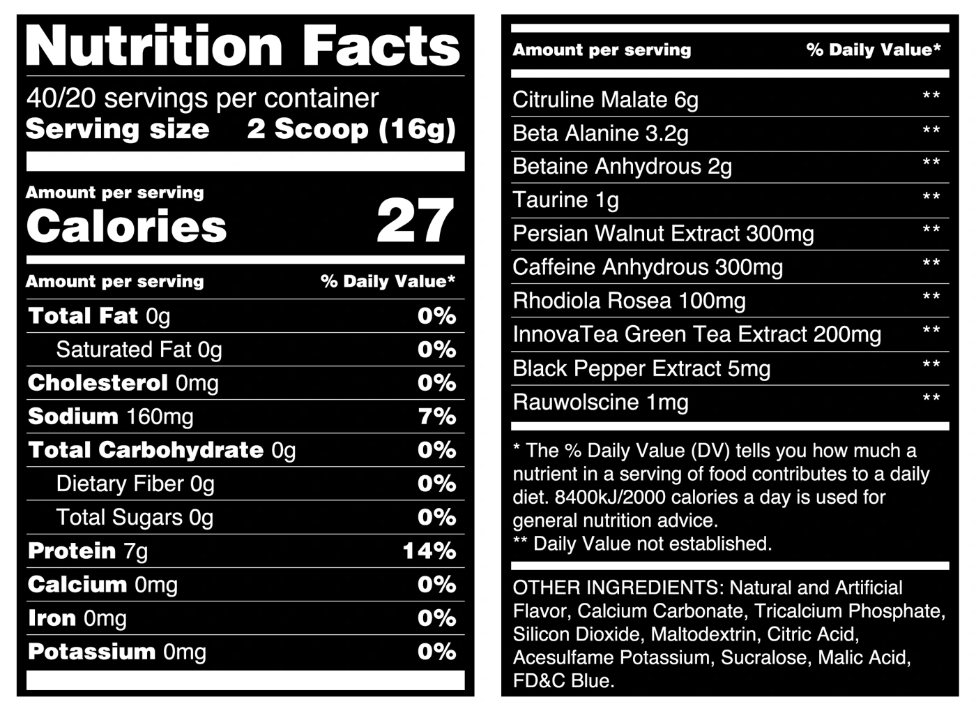 Sinner Pre-Workout nutrition facts