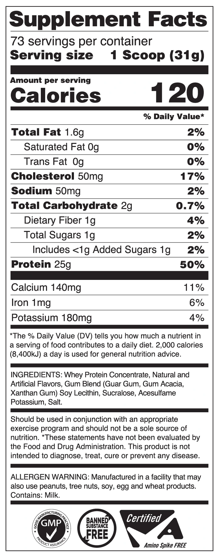 Elite Series Whey Protein nutrition facts