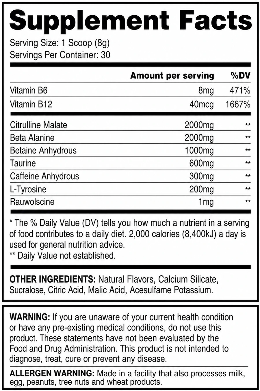 Elite Series WOD Pre-Workout nutrition facts